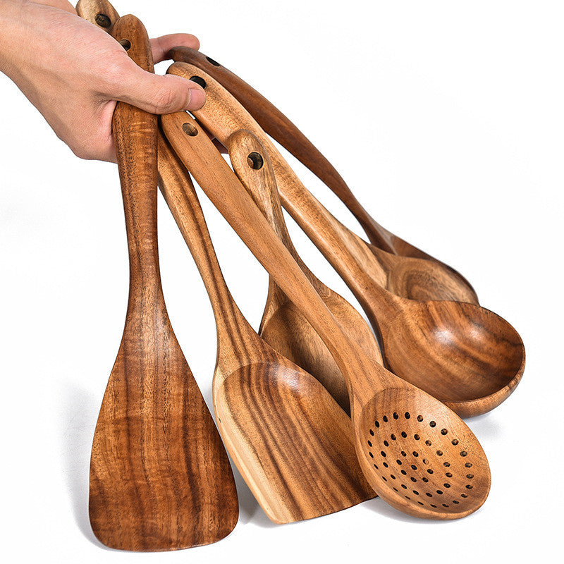 UTENSIL SET: OLIVE Design - Hard Wood with Hand Painted Ceramic Handle 
